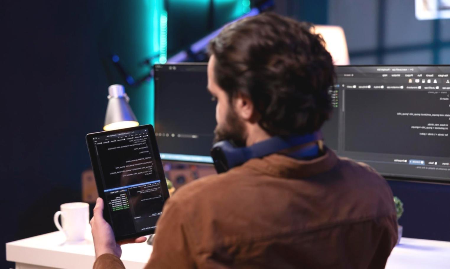 Team collaboration workspace with financial documents and technology