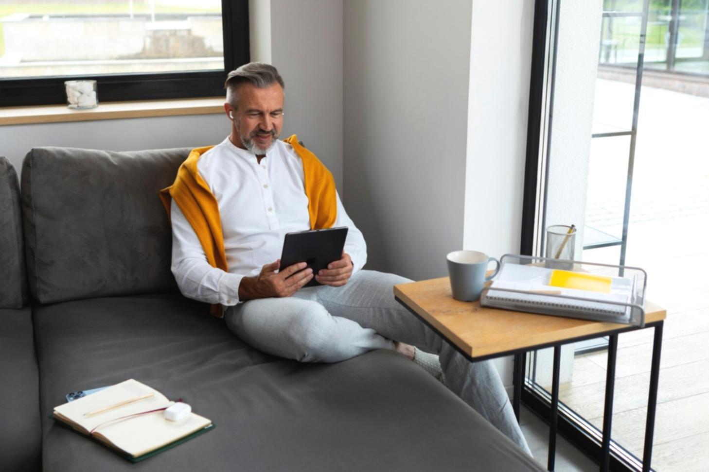 Service business workspace with digital tools and client management systems